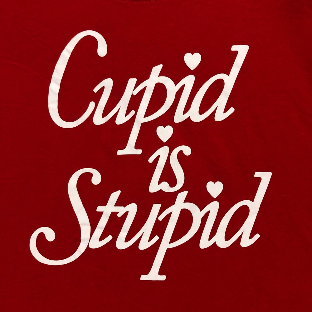 Mighty Fine Cupid Is Stupid Valentine's Day Graphic T-Shirt - Size‎ L